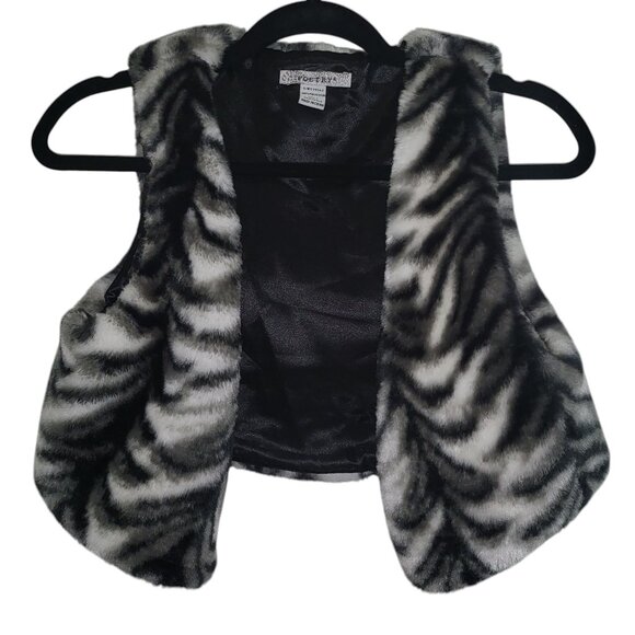 POETRY | Faux Fur OPEN Zebra Printed Costume Vest - Picture 1 of 5